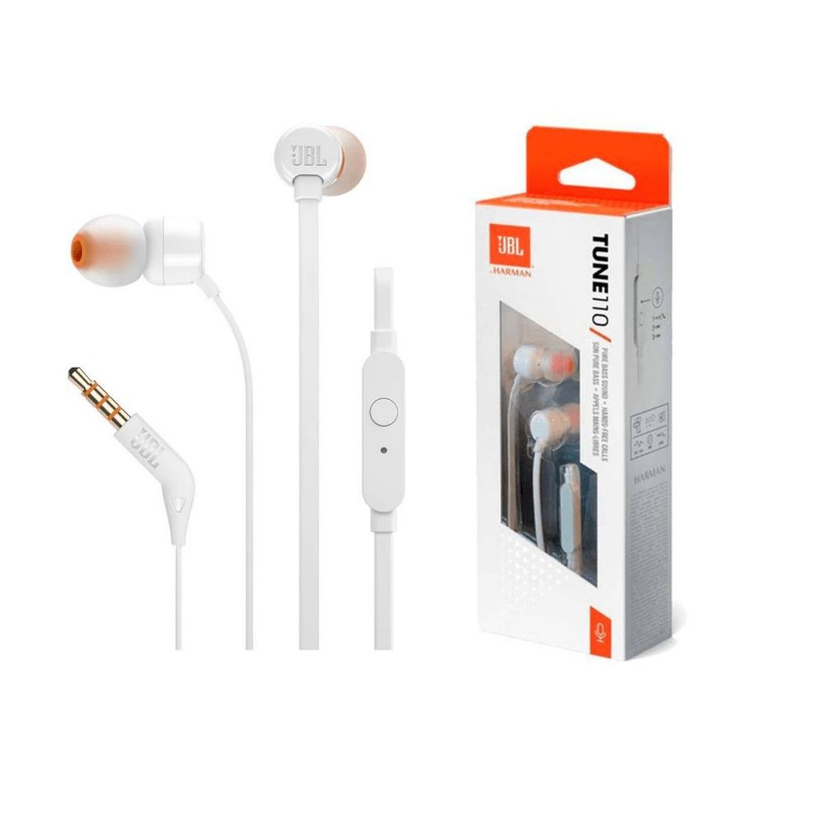 JBL - Audifono JBL Tune 110 Microfono Conector 3.5mm Blanco
