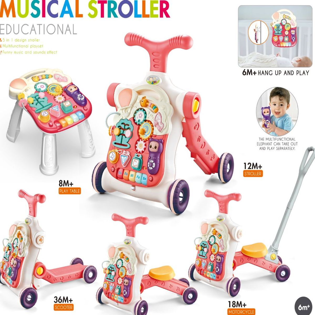 GENERICO - CAMINADOR  MUSICAL MULTIFUNCIONAL ROSA 5 EN 1