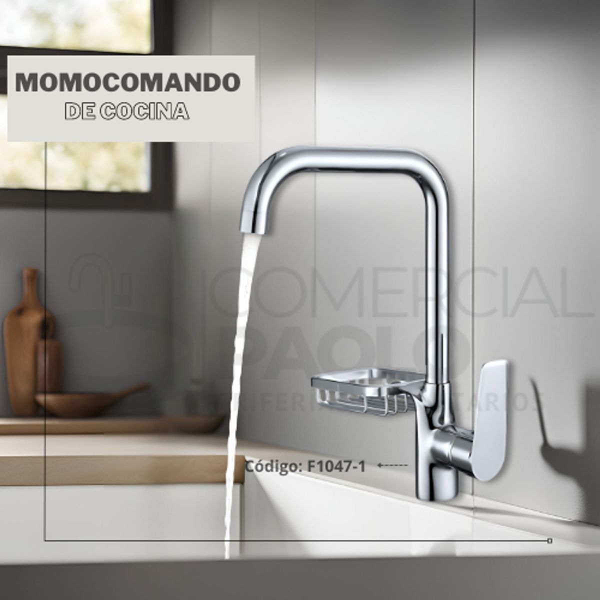 GENERICO - MEZCLADERA DE COCINA CON JABONERA CROMADO F1047-1