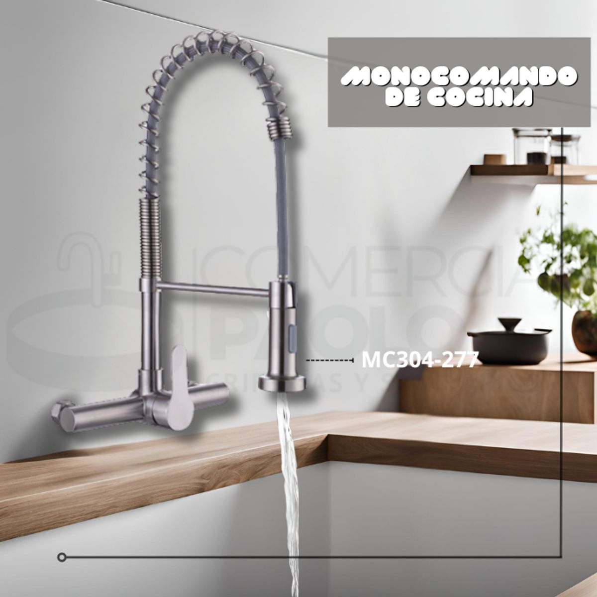 GENERICO - MEZCLADORA DE COCINA RESORTE PARED SATINADO MC304-277