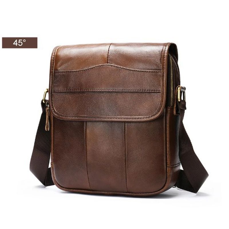 GENERICO - MORRAL DE HOMBRO DE CUERO GENUINO MARRON