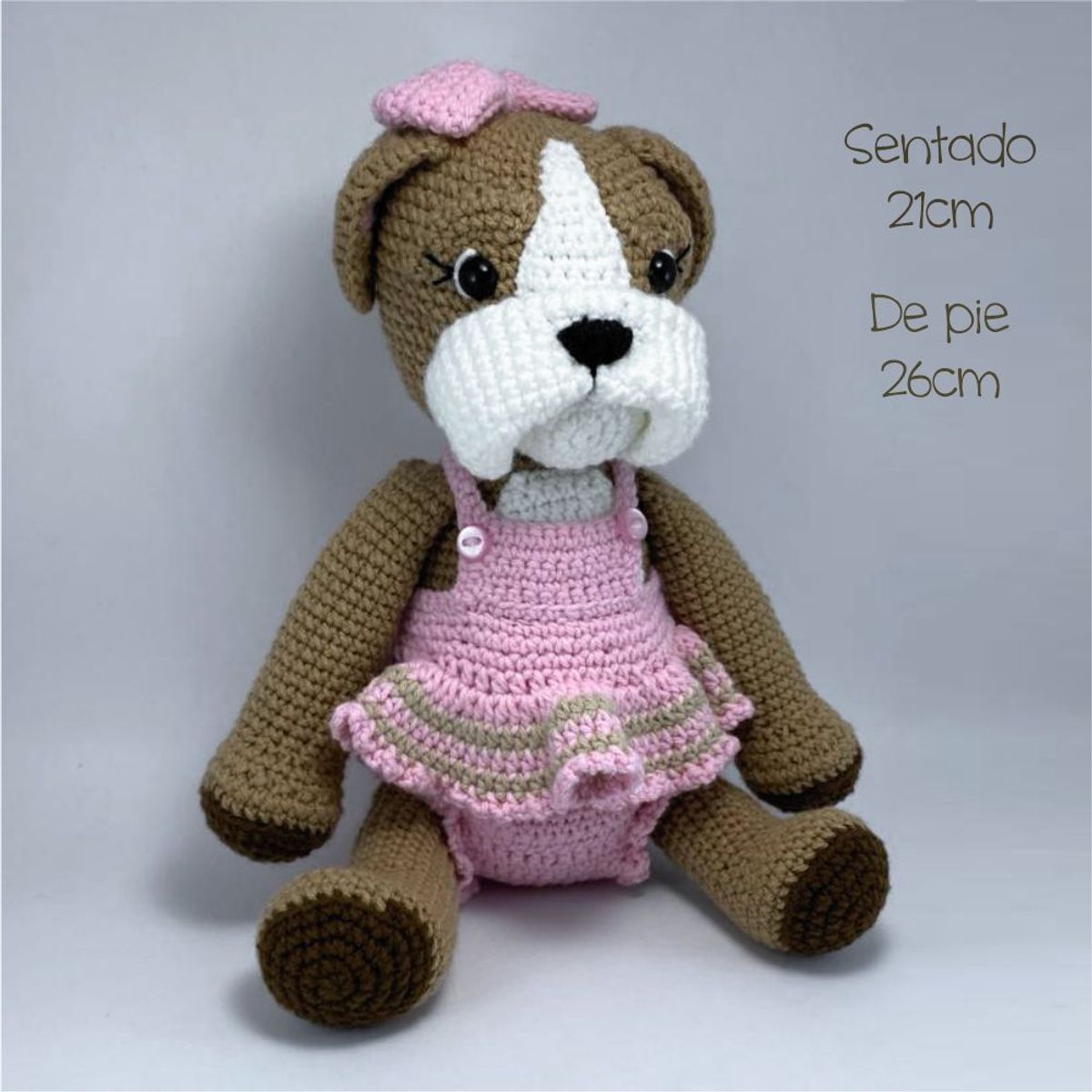 GENERICO - Perro bulldog ingles amigurumi 26cm peluche adorno