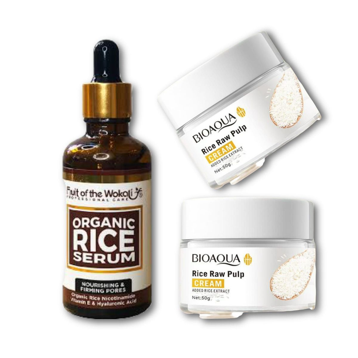 BIOAQUA - PACK 1 SERUM DE ARROZ ACLARANTE 50ML- 2  CREMA DE ARROZ ACLARANTE 50G