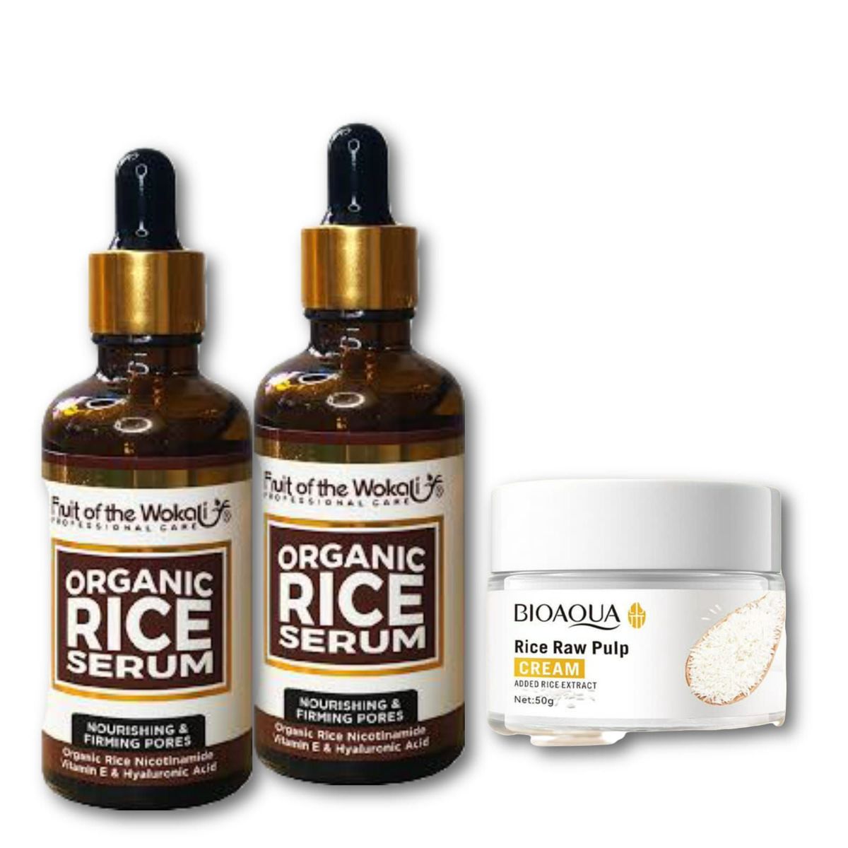 BIOAQUA - PACK 2 SERUM DE ARROZ ACLARANTE 50ML- 1 CREMA DE ARROZ ACLARANTE 50G