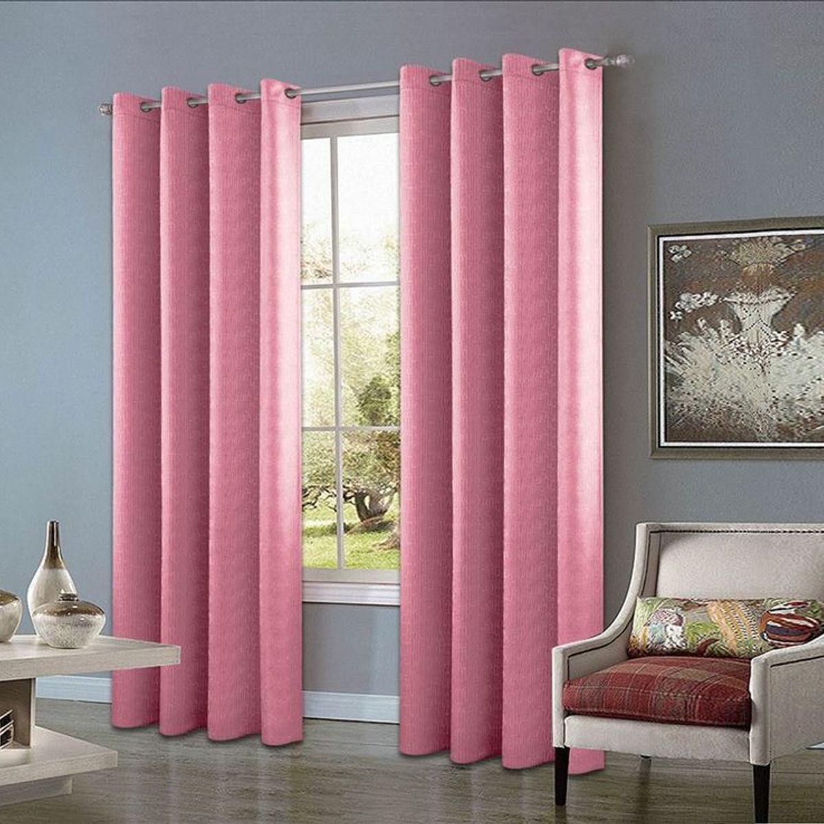 CASATEX - Set de Cortinas JACQUARD Blackout Alto Relieve Brillo 150x250cm Salmon