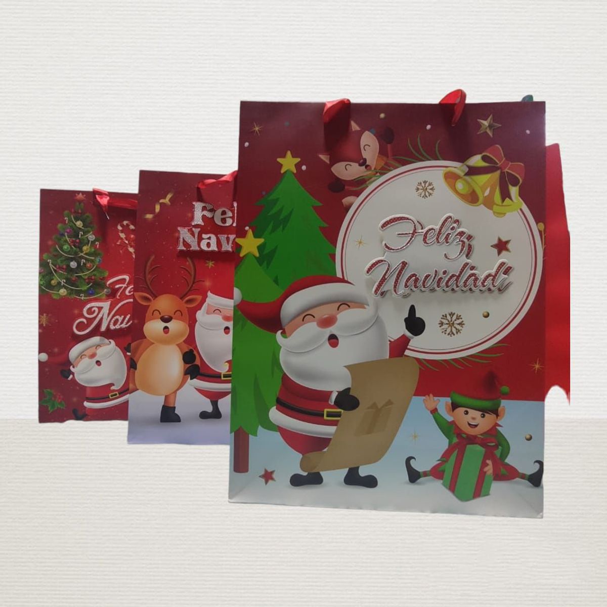 GENERICO - BOLSA DE REGALO NAVIDEÑO CON ALTO RELIEVE SET DE 4