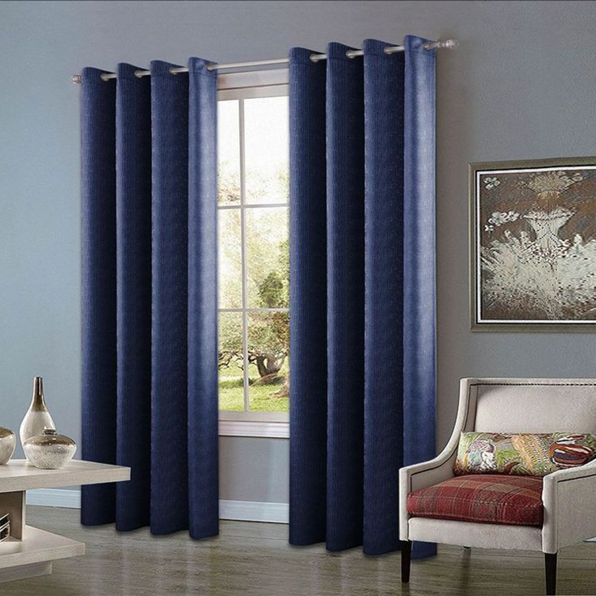 CASATEX - Set de Cortinas JACQUARD Blackout Alto Relieve Brillo 150x250cm Navy