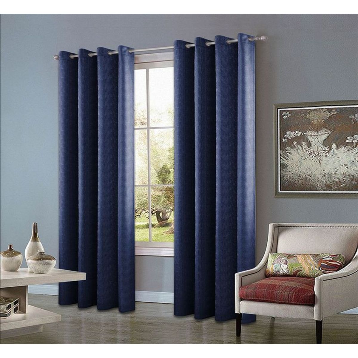 CASATEX - Set de Cortinas JACQUARD Blackout Alto Relieve Brillo 150x250cm Navy