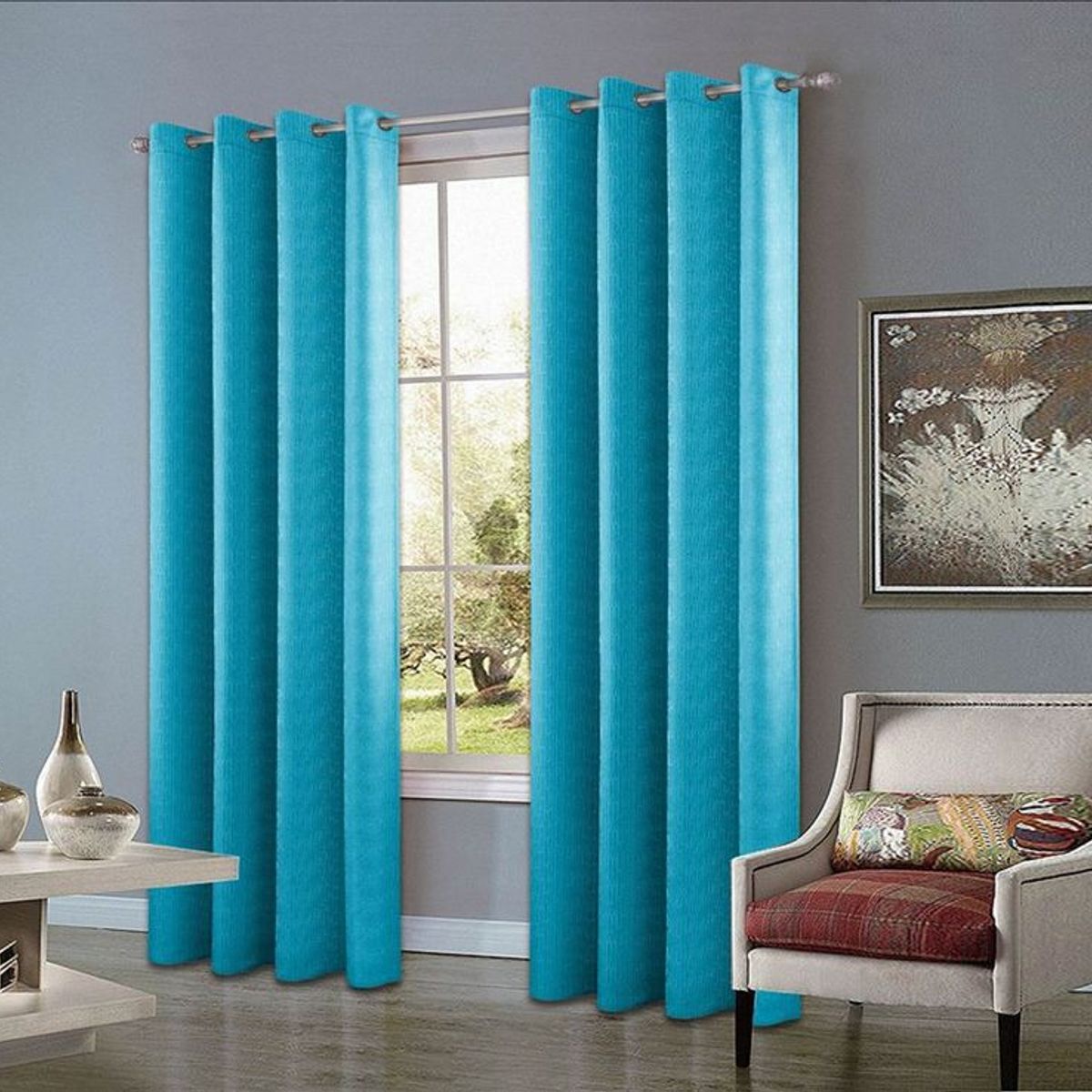 CASATEX - Set de Cortinas JACQUARD Blackout Alto RelieveBrillo150x250cm Turquois
