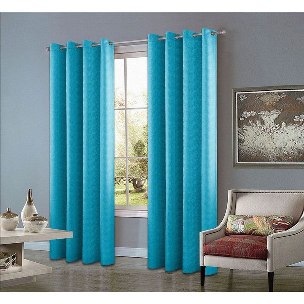 CASATEX - Set de Cortinas JACQUARD Blackout Alto RelieveBrillo150x250cm Turquois