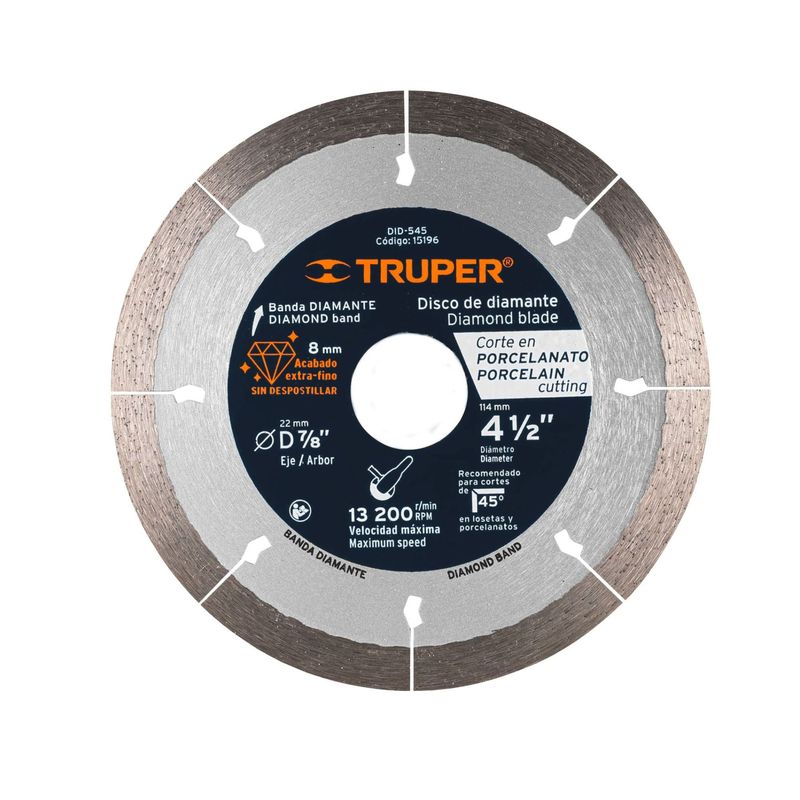 TRUPER - Disco de diamante  4-1/2" corte de porcelanato, disco de concreto