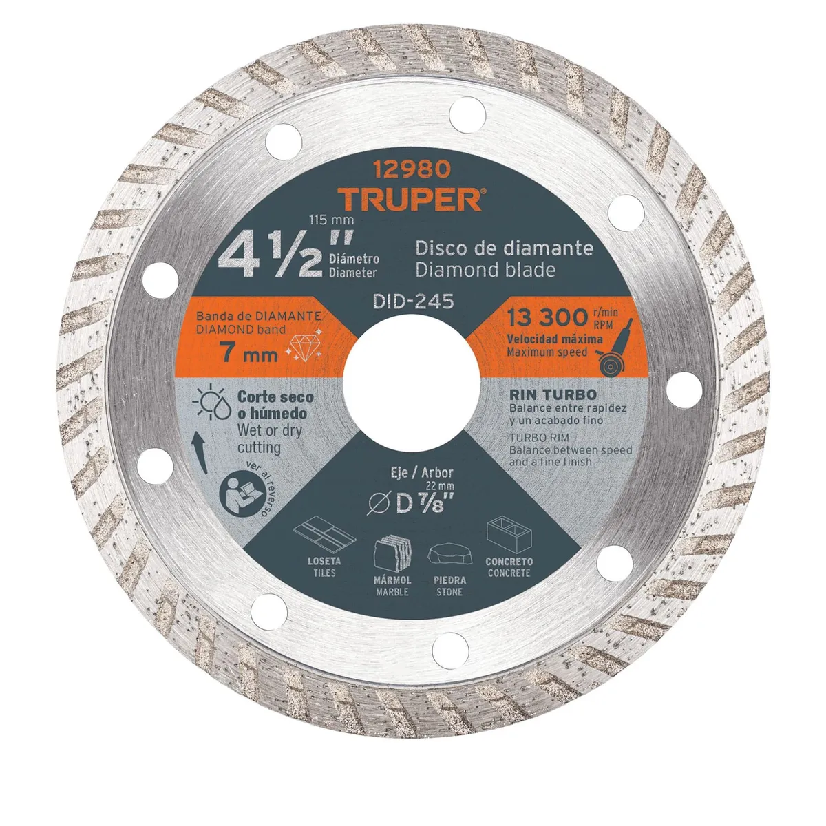TRUPER - Disco de corte para concreto porcelanato diamantado de 4-12 Truper