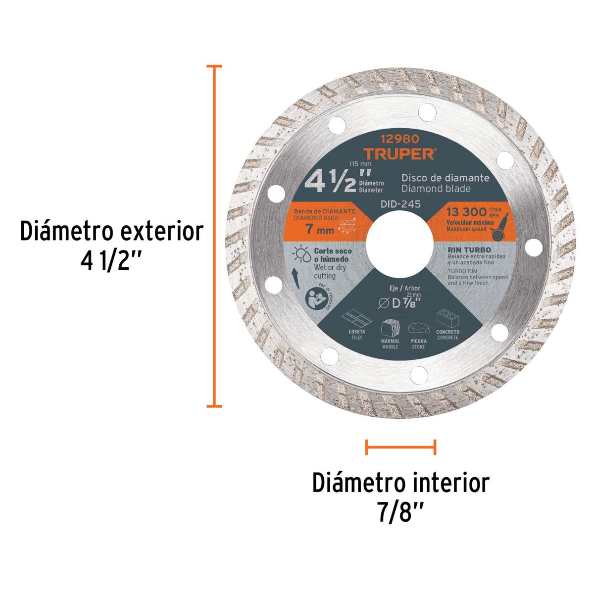 TRUPER - Disco de corte para concreto porcelanato diamantado de 4-12 Truper