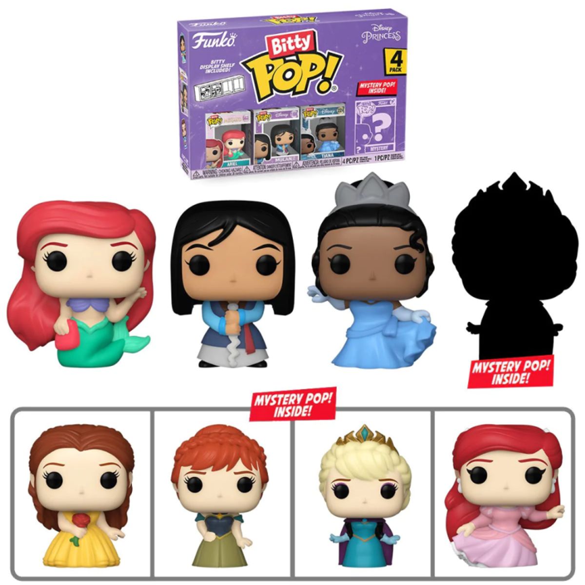 FUNKO - Miniaturas Funko Bitty Pop Disney Princess Ariel 4pk