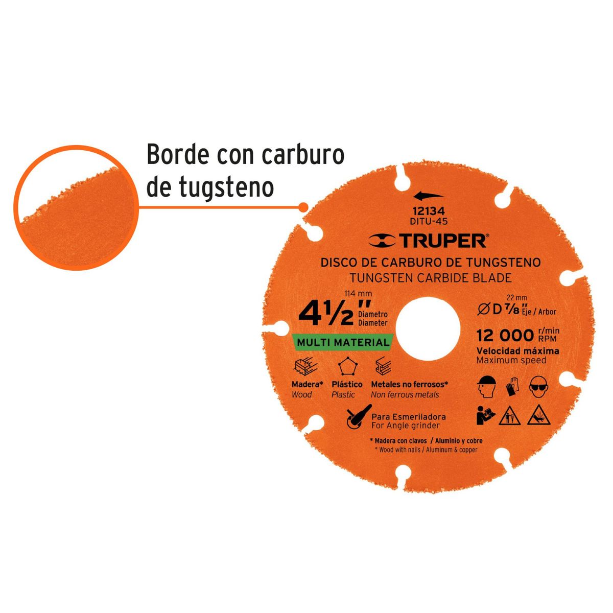 TRUPER - Disco de corte 4-12 multimaterial de carburo de tungsteno Truper