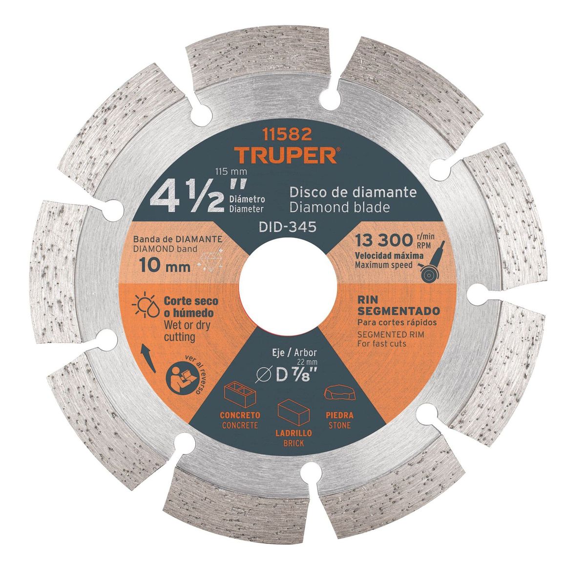 TRUPER - Disco diamantado de 4-1/2" x 1.6 mm disco para concreto porcelanato