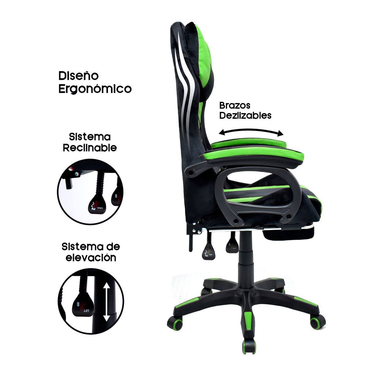 EXTINGTION - Silla Gamer Extingtion Sapp Gamuza-Cuerina Color Verde