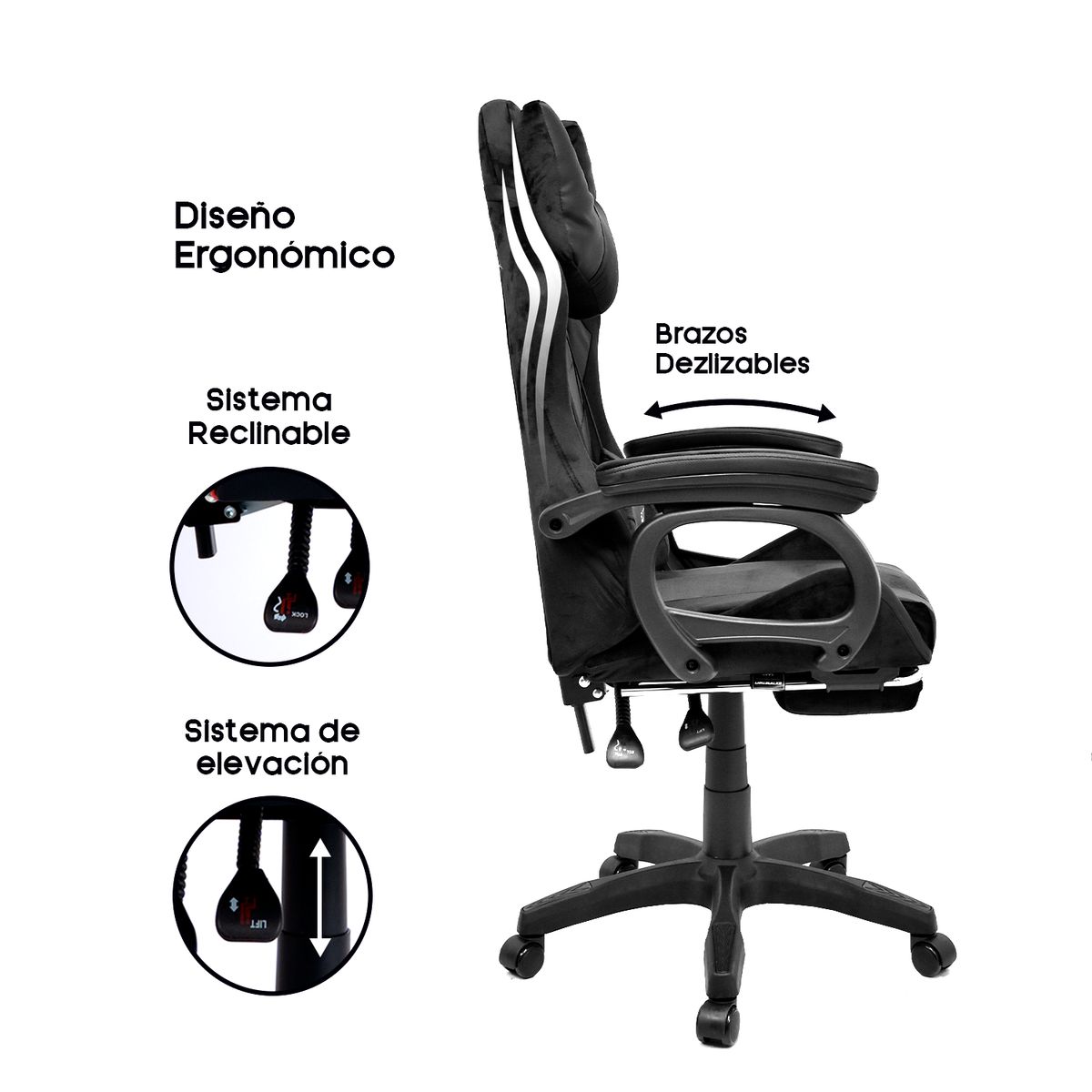 EXTINGTION - Silla Gamer Extingtion Sapp Gamuza-Cuerina Color Negro
