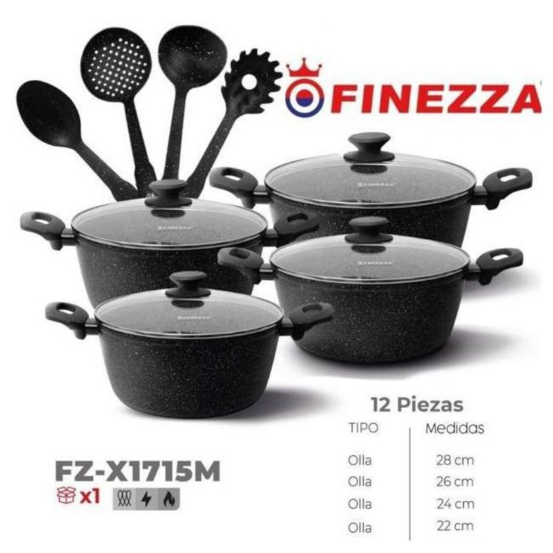 FINEZZA - Juego de Ollas FZ-X1715M Antiadherente de 12 Piezas Ultra Granito