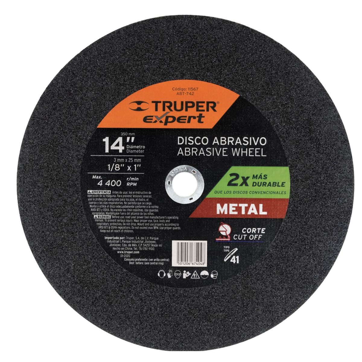 TRUPER - Disco de corte metálico 14" x 3 mm , truper Expert