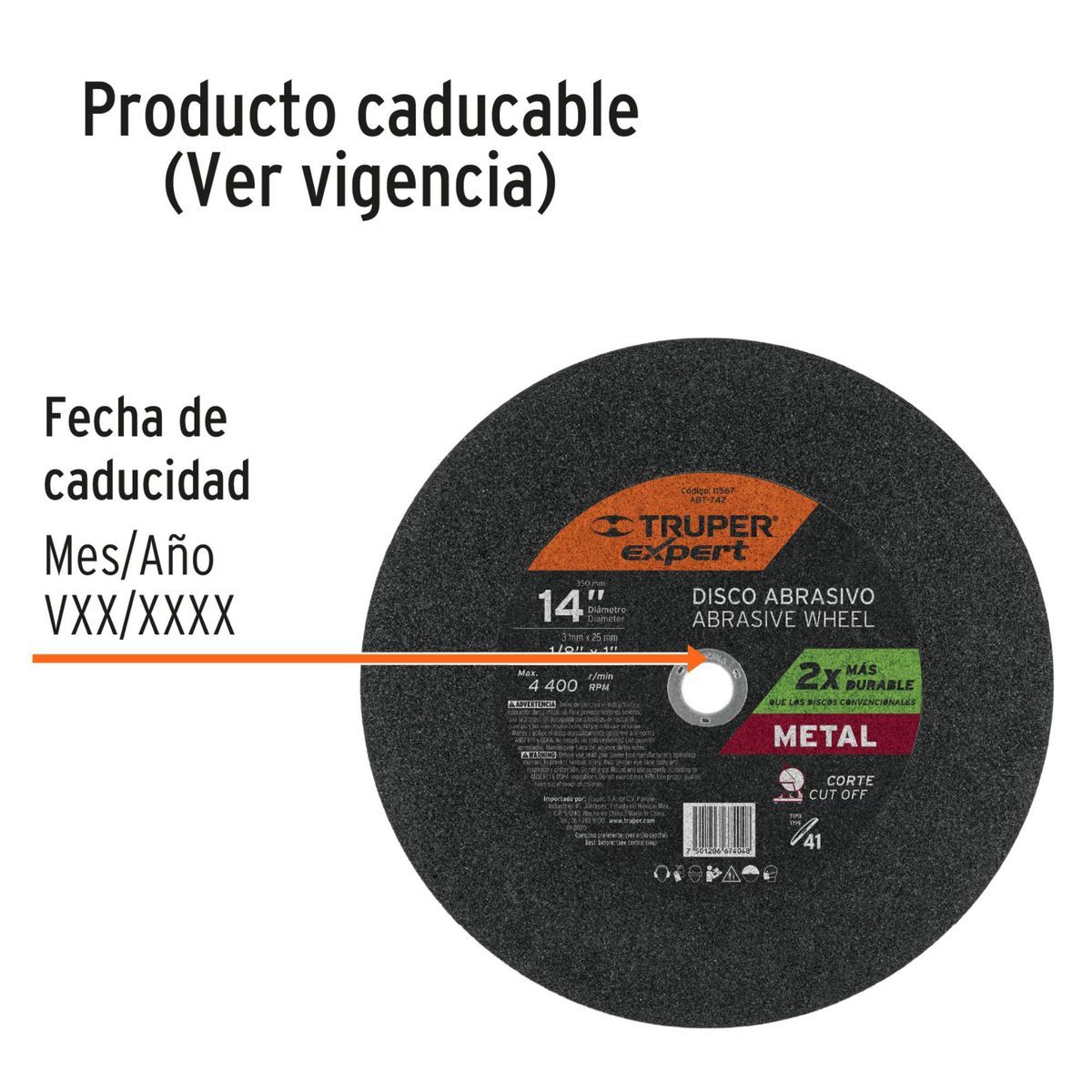 TRUPER - Disco de corte metálico 14" x 3 mm , truper Expert
