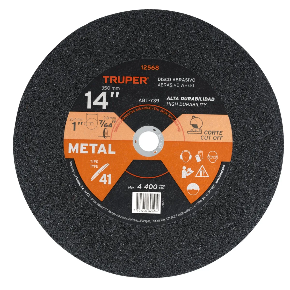 TRUPER - Disco de corte metálico 14" x 2.8 mm, PARA TRONZADORA truper