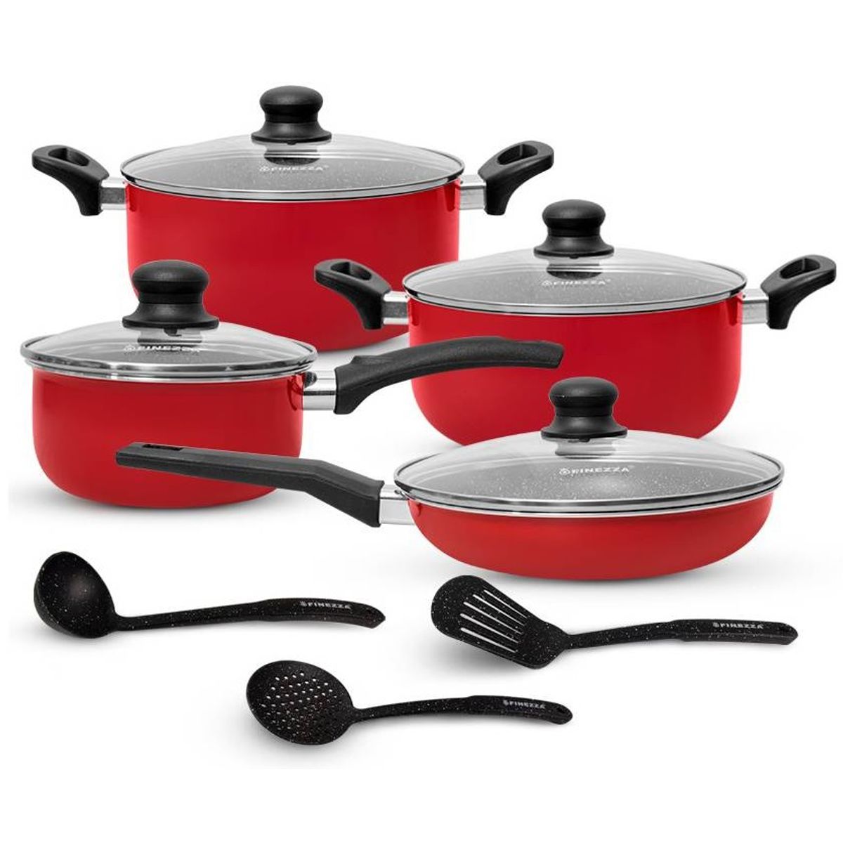 FINEZZA - SET DE OLLAS DE ULTRAGRANITO 11 PZAS FZ-X1705M Rojo