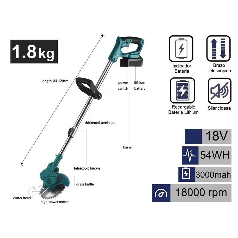 GENERICO - Cortadora Césped Inalámbrico Desbrozadora Podadora 18000 Rpm