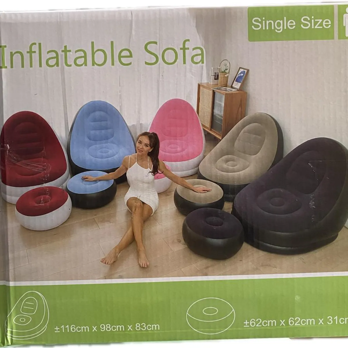 GENERICO - SOFA INFLABLE DE DOS CUERPOS /  COLOR GUINDA CON BASE BLANCA