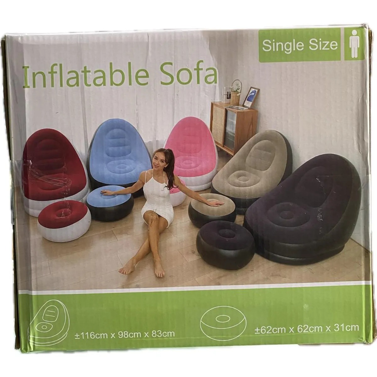 GENERICO - SOFA INFLABLE DE DOS CUERPOS /  COLOR GUINDA CON BASE BLANCA