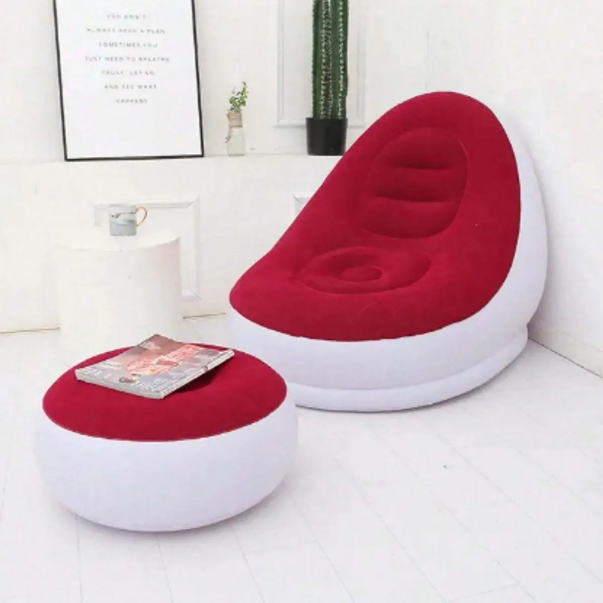 GENERICO - SOFA INFLABLE DE DOS CUERPOS /  COLOR GUINDA CON BASE BLANCA