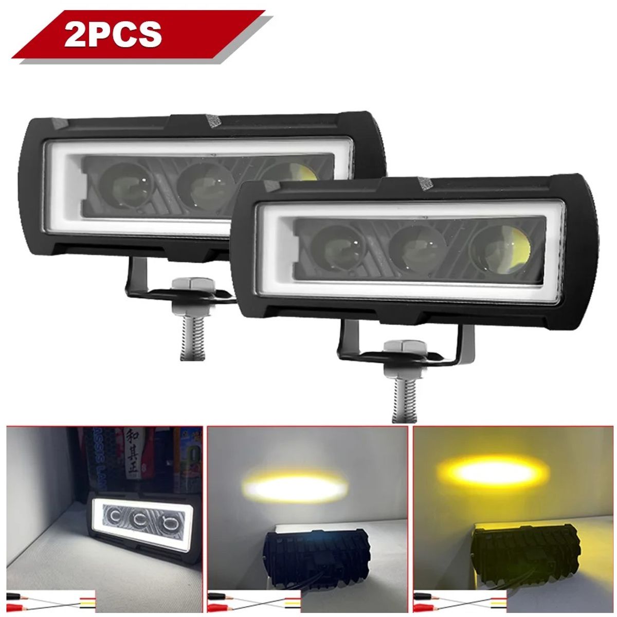 KOBO - Par Faro Led Neblinero Rectangular Triple Lupa Dual Origen