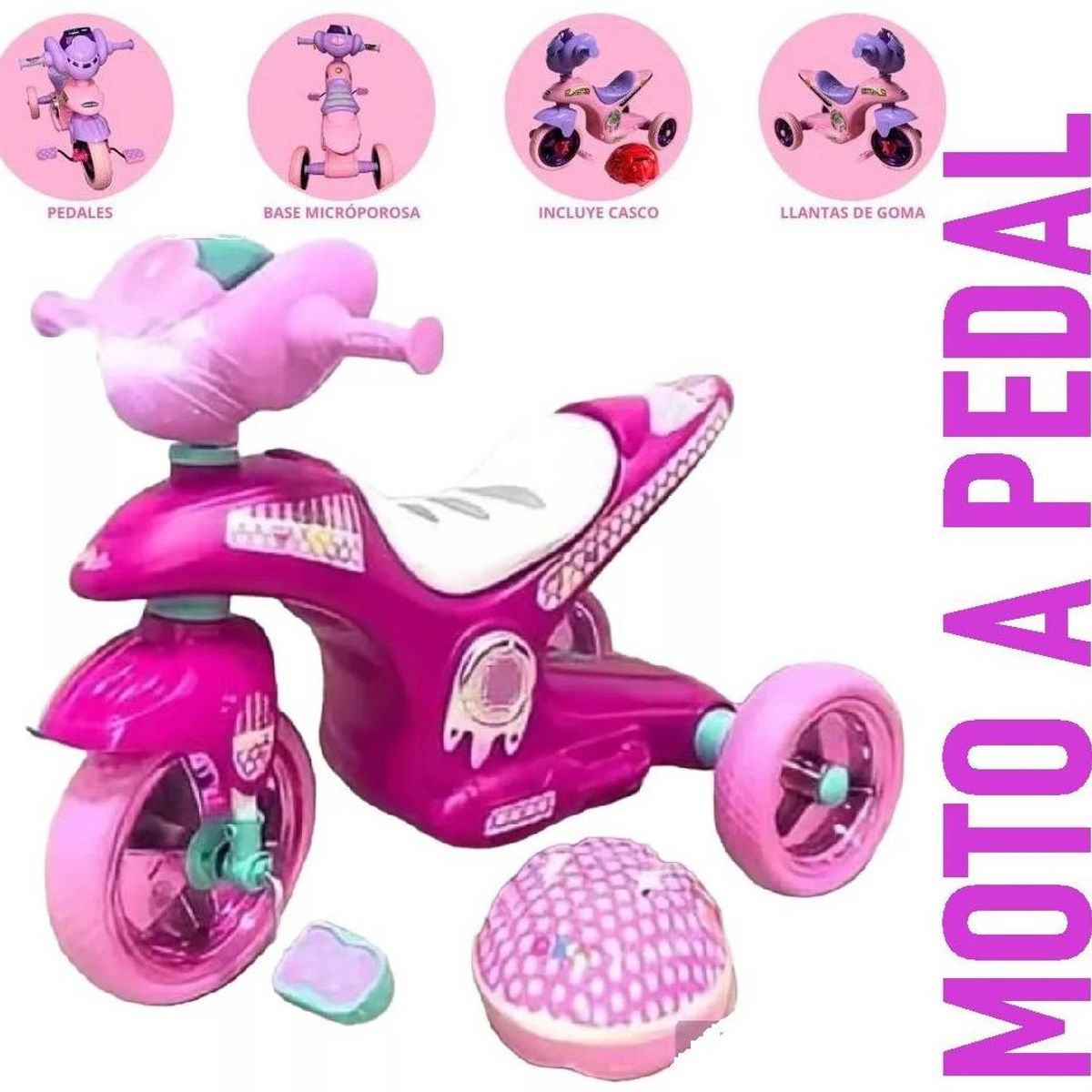 GENERICO - Moto a Pedal Musical con Luces y Bocina Rosado y Blanco