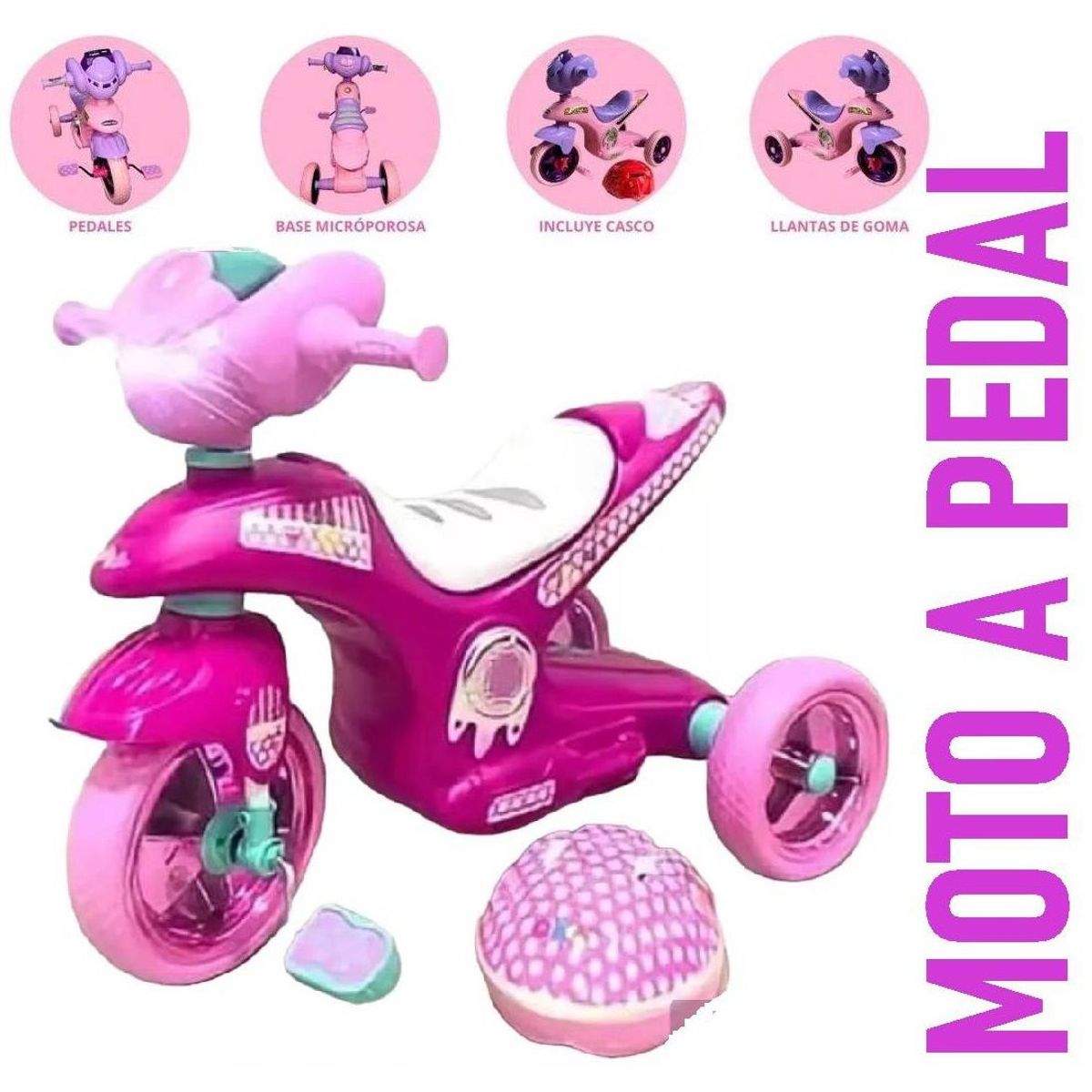 GENERICO - Moto a Pedal Musical con Luces y Bocina Rosado y Blanco