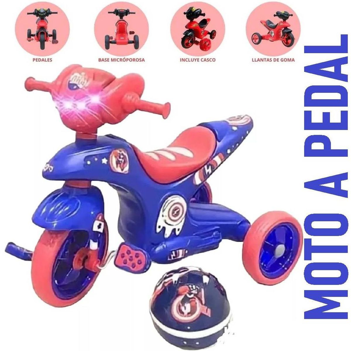 GENERICO - Moto a Pedal Musical con Luces y Bocina Rojo y Azul
