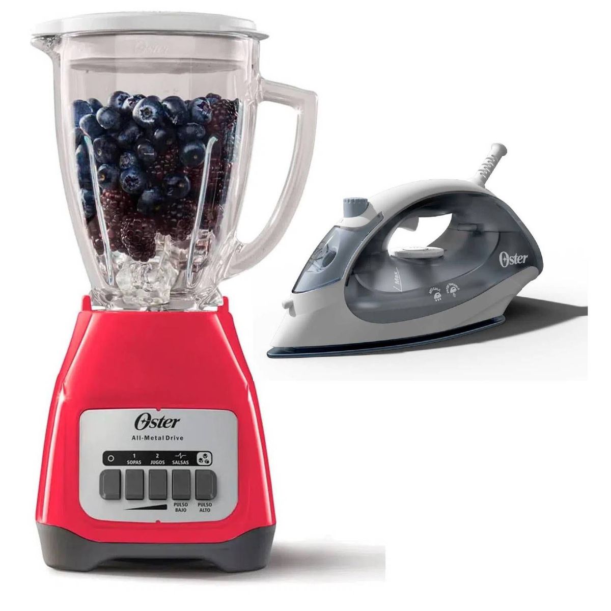 OSTER - Combo Plancha Compacta Oster y Licuadora de 2V con Pulsador Sandia