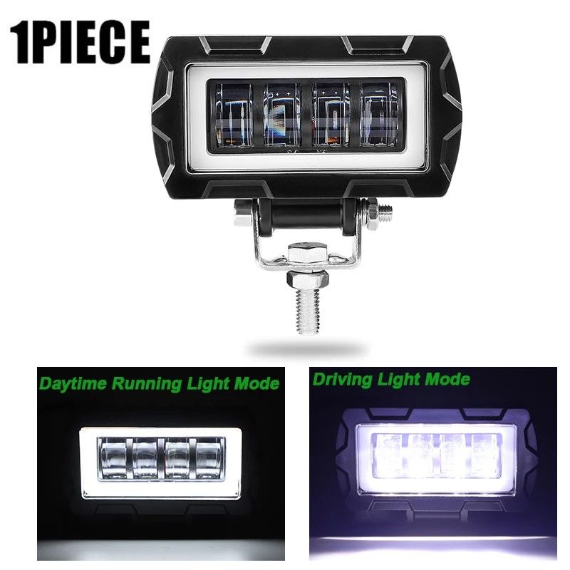 GENERICO - Faro 8 Led Luz Blanco y Ambar con Ojo de Ángel 8D