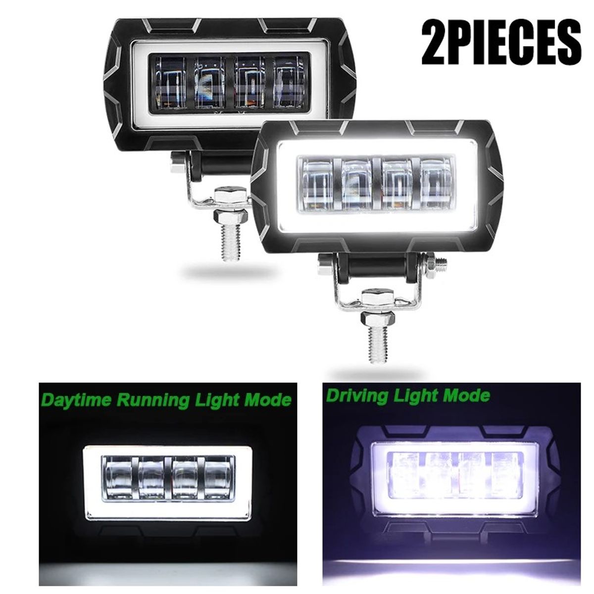 GENERICO - Par de Faros 8 Led Luz Blanco y Ambar con Ojo de Ángel 8D