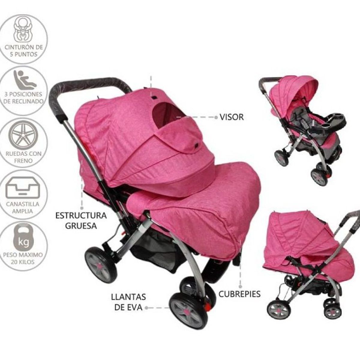BABY KITS - Coche Mecedor Baby Kits ELITE Rosado