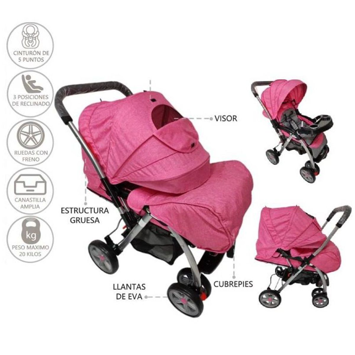 BABY KITS - Coche Mecedor Baby Kits ELITE Rosado