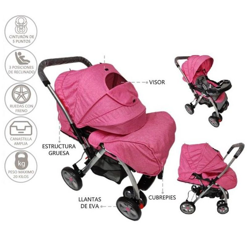 BABY KITS - Coche Mecedor Baby Kits ELITE Rosado