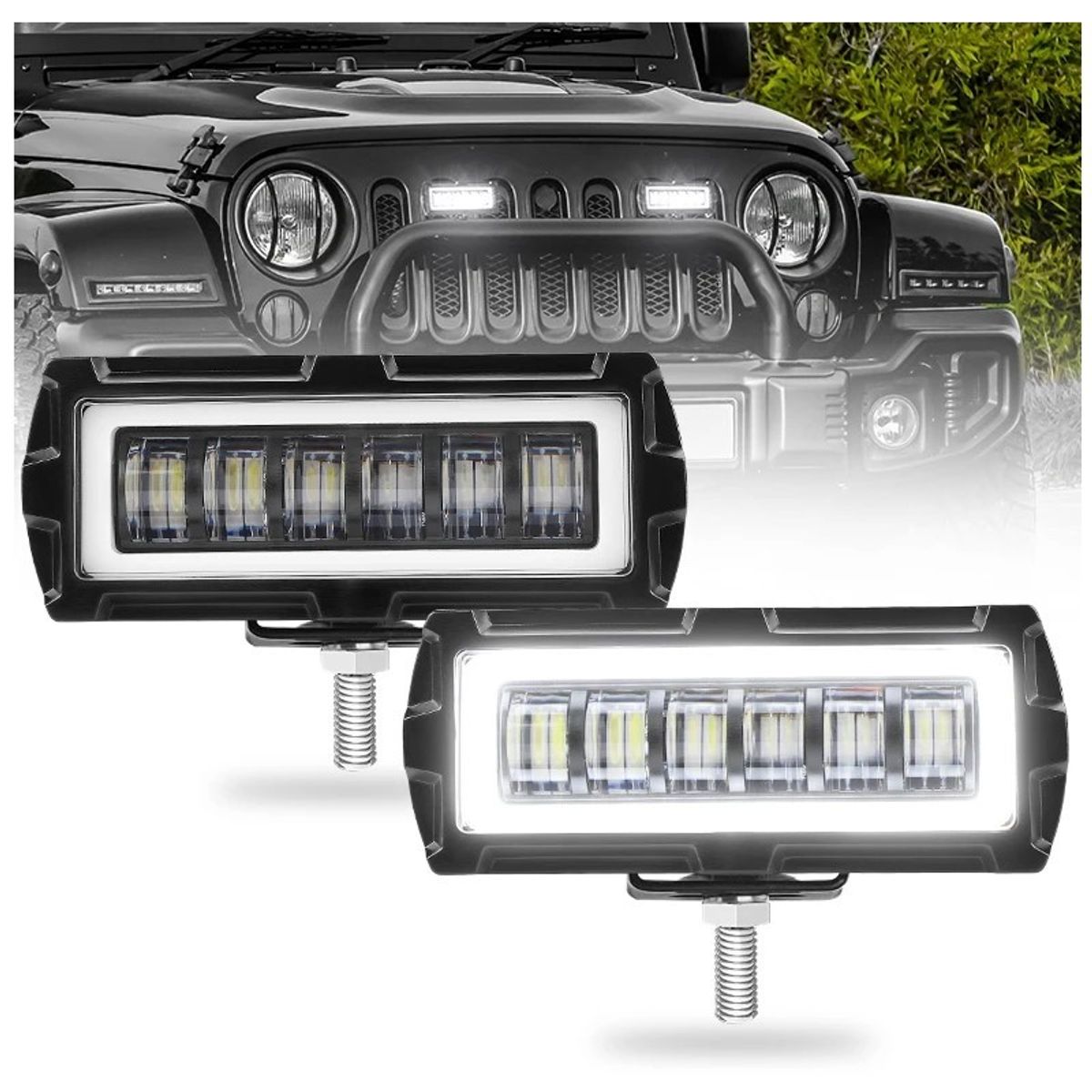 GENERICO - Par De Faro 12 Led Luz Blanco y Ambar con Ojo de Ángel 9D