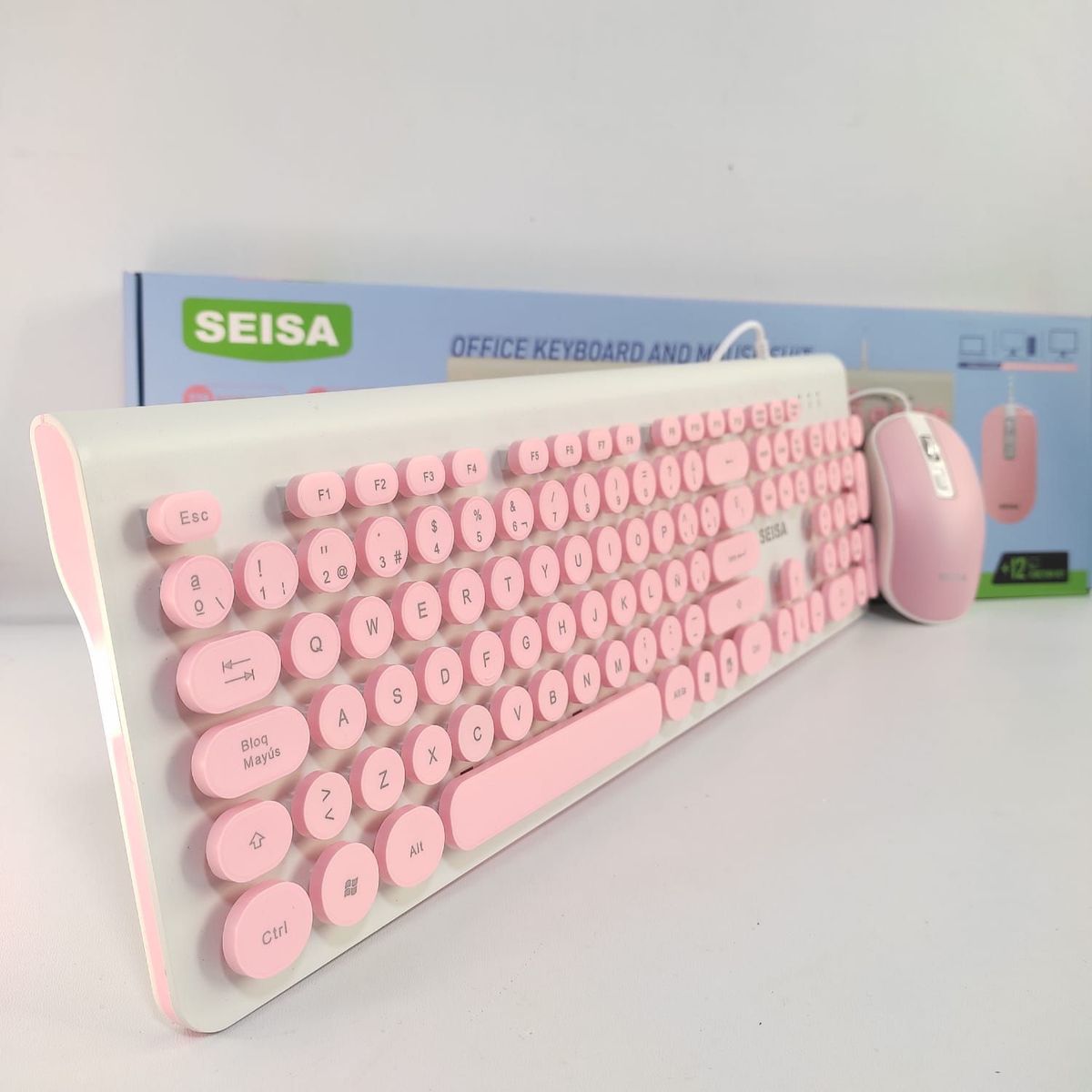 SEISA - Kit Teclado y Mouse Rosado Alámbrico para Pc Laptop