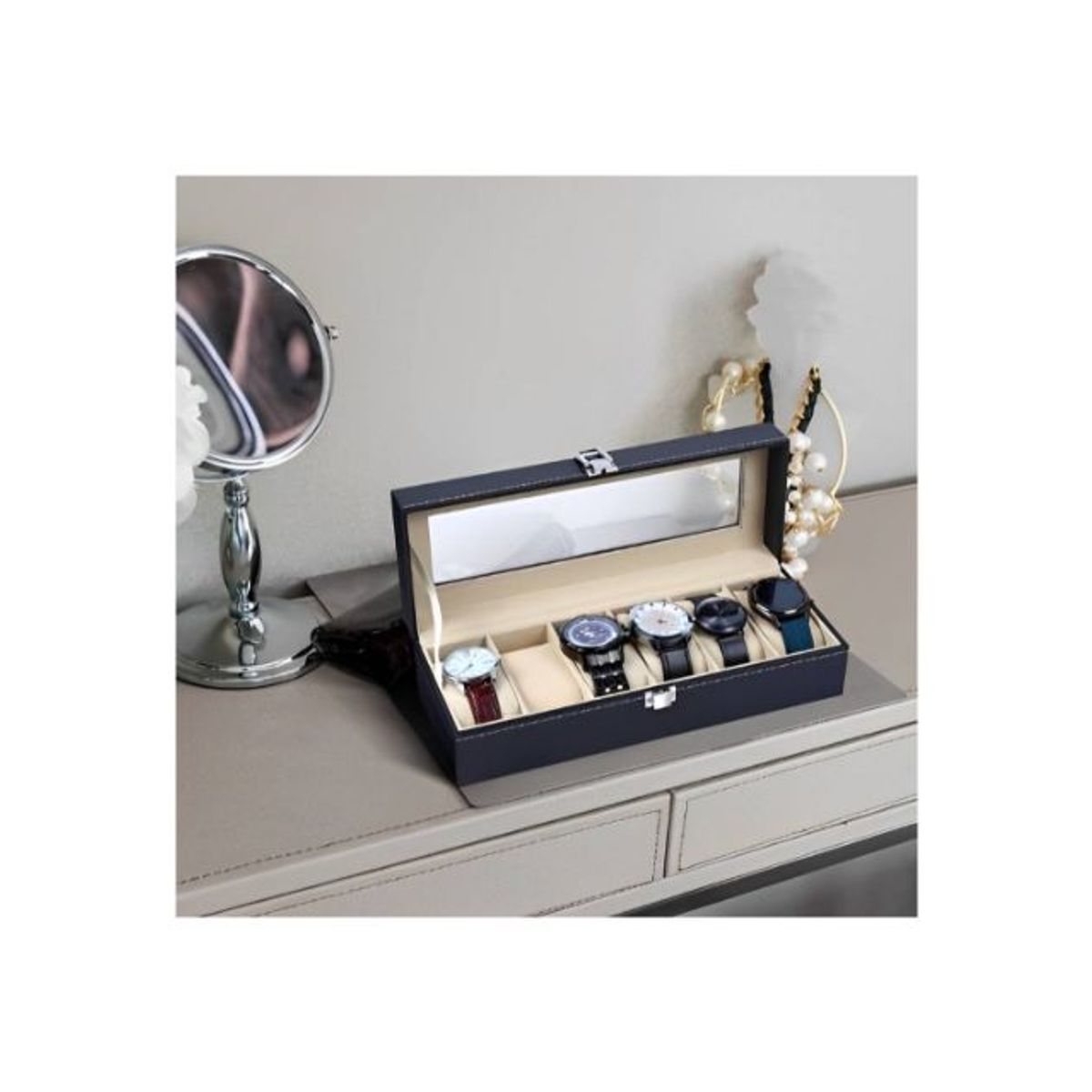 NO LOGO - Caja Porta Relojes de Lujo Elegante 6 Compartimientos