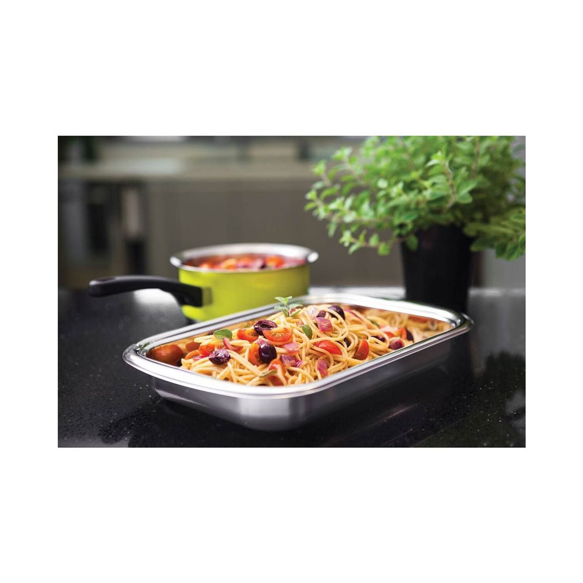 TRAMONTINA - BANDEJA PARA HORNEAR O SERVIR TRAMONTINA  C/TAPA DE VIDRIO