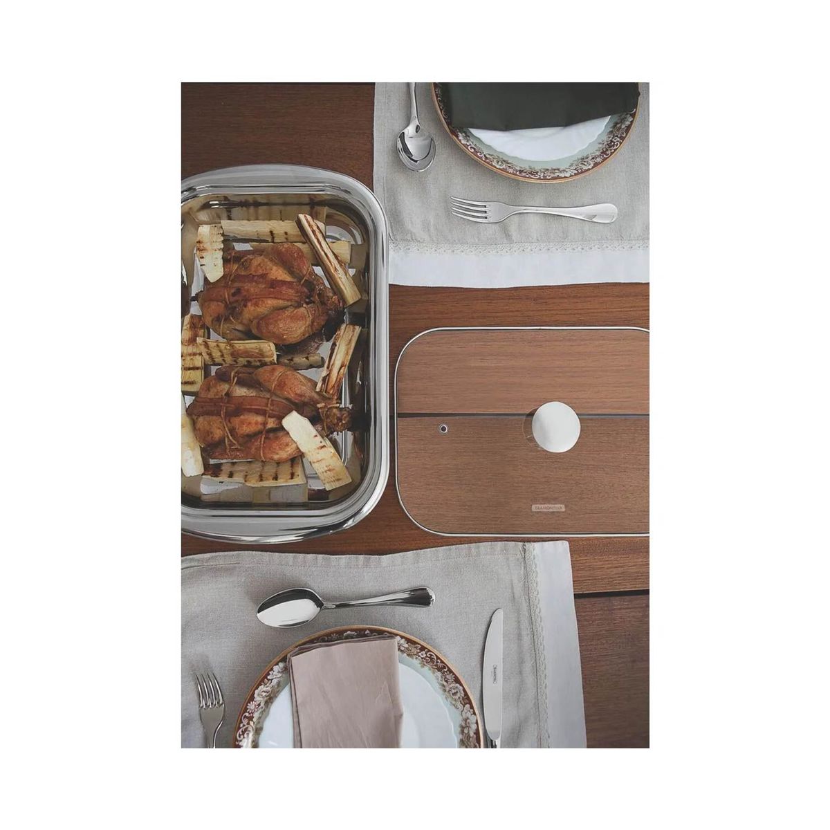 TRAMONTINA - BANDEJA PARA HORNEAR O SERVIR TRAMONTINA  C/TAPA DE VIDRIO