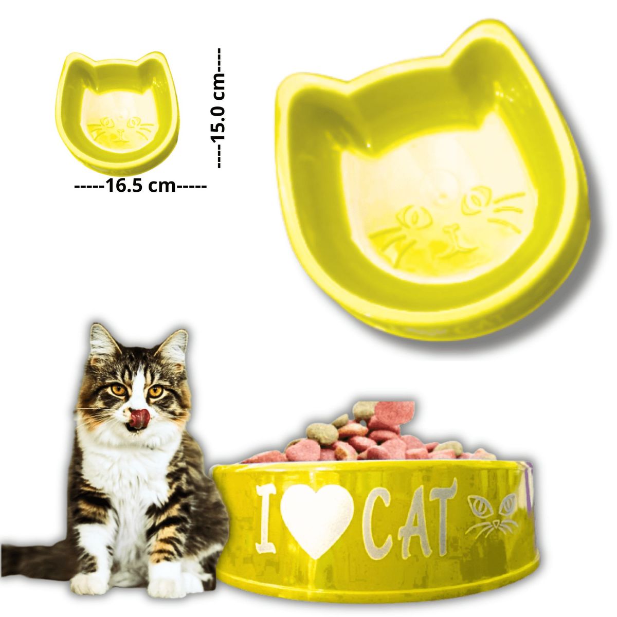 GENERICO - PLATO PARA MASCOTA DISEÑO GATO AMARILLO.