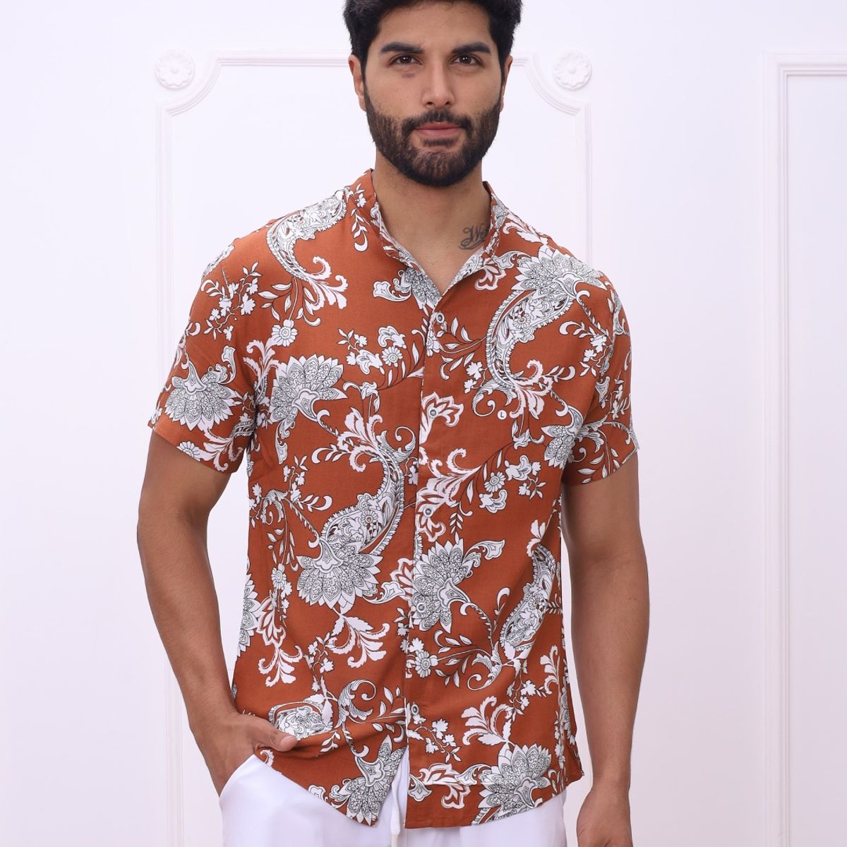 DM DEXMEN - Camisa dexmen mao floreado Terracota
