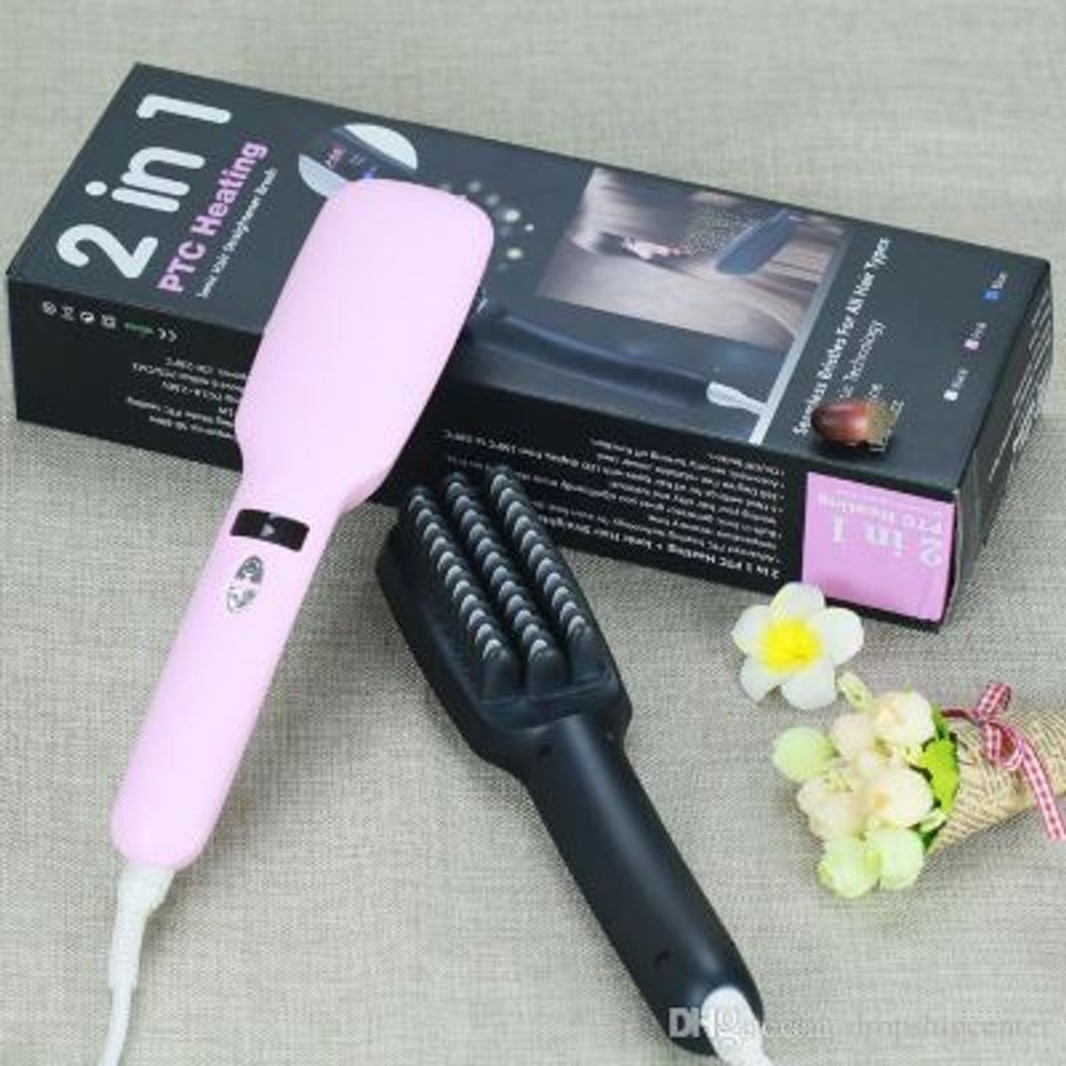 GENERICO - Peine Cepillo Alisador 2 En 1 Original Ptc Heating Lonic – ROSADO