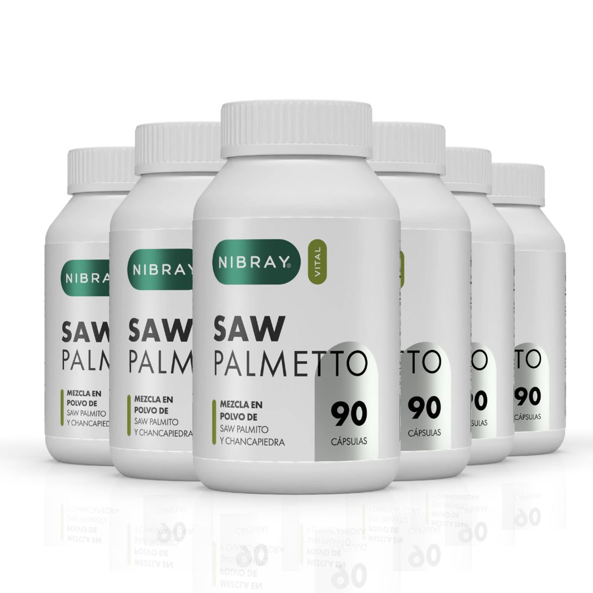 NIBRAY - Pack 6 Frascos Saw Palmetto con Chancapiedra 90 Cápsulas Nibray Vital